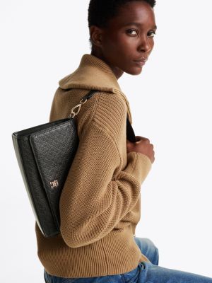 sac porté épaule à monogramme th gaufré noir pour femmes tommy hilfiger