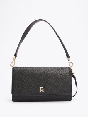 schwarz schultertasche mit tiefgeprägten th-monogrammen für damen - tommy hilfiger