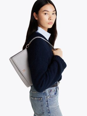 grey th monogram debossed shoulder bag for women tommy hilfiger