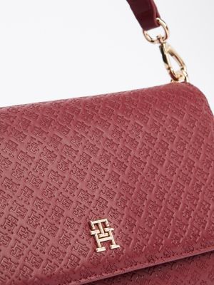 sac porté épaule à monogramme th gaufré rouge pour femmes tommy hilfiger