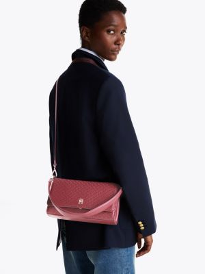 rot schultertasche mit tiefgeprägten th-monogrammen für damen - tommy hilfiger