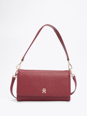 red schultertasche mit tiefgeprägten th-monogrammen für damen - tommy hilfiger