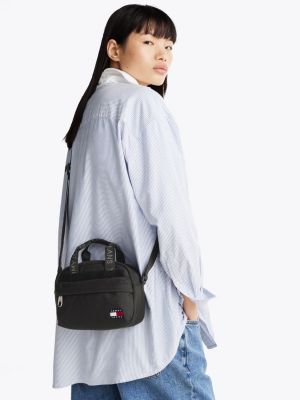 schwarz essential crossbody-tasche mit logomuster für damen - tommy jeans