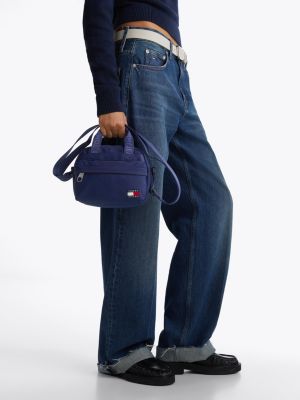 blau essential crossbody-tasche mit logomuster für damen - tommy jeans