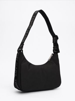 schwarz essential schultertasche mit logomuster für damen - tommy jeans