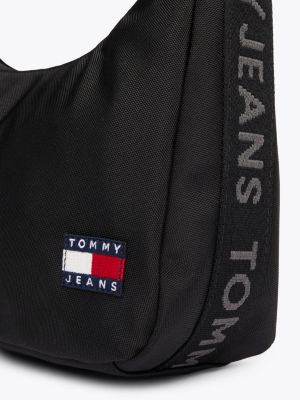 black essential repeat logo shoulder bag for women tommy jeans