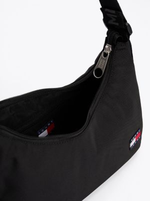 schwarz essential schultertasche mit logomuster für damen - tommy jeans