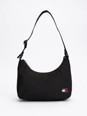 black essential repeat logo shoulder bag for women tommy jeans