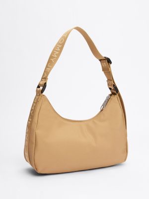 khaki essential repeat logo shoulder bag for women tommy jeans