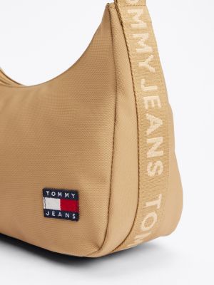 khaki essential schultertasche mit logomuster für damen - tommy jeans