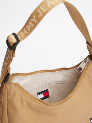 khaki essential schultertasche mit logomuster für damen - tommy jeans