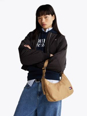 khaki essential repeat logo shoulder bag for women tommy jeans