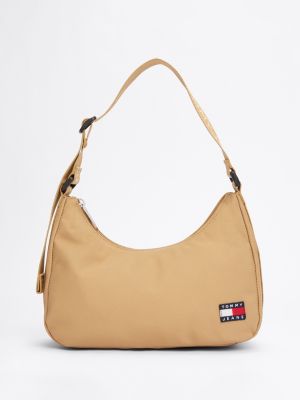 khaki essential schultertasche mit logomuster für damen - tommy jeans