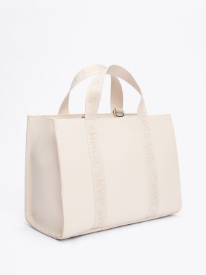 wit essential shopper met repeat logo voor dames - tommy jeans