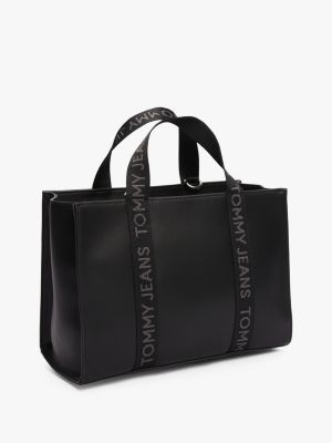 schwarz essential tote-bag mit logomuster für damen - tommy jeans