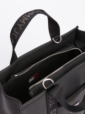 schwarz essential tote-bag mit logomuster für damen - tommy jeans