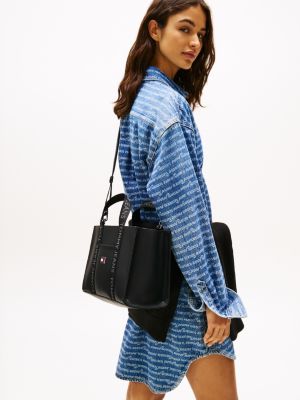 black essential repeat logo tote for women tommy jeans