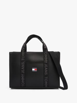 schwarz essential tote-bag mit logomuster für damen - tommy jeans