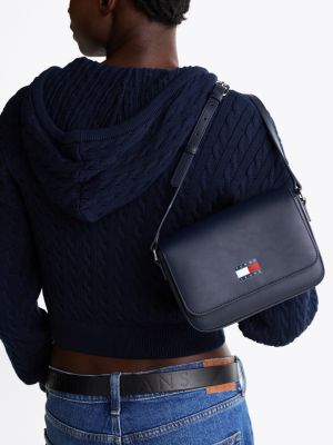 sac bandoulière essential à rabat bleu pour femmes tommy jeans