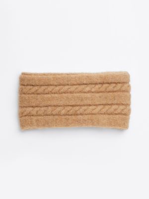 fascia paraorecchie in misto alpaca con logo beige da donne tommy hilfiger