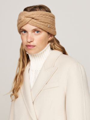 beige cable knit headband with alpaca for women tommy hilfiger