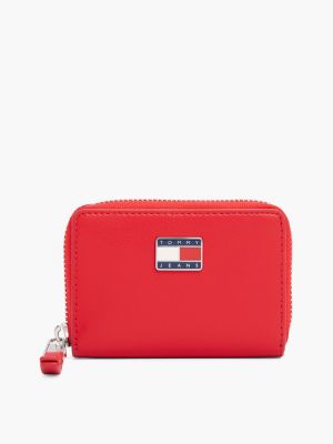 red zip-around portemonnee met metalen logo voor dames - tommy jeans