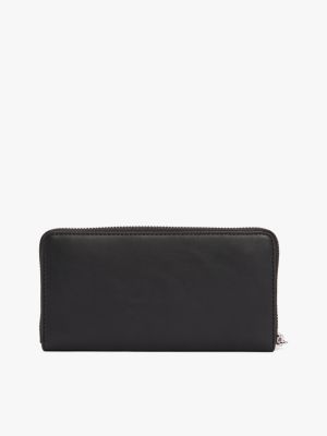 black essential logo zip-around wallet for women tommy jeans