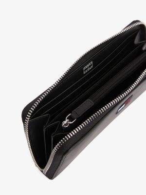 black essential logo zip-around wallet for women tommy jeans