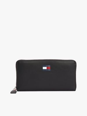 black essential logo zip-around wallet for women tommy jeans