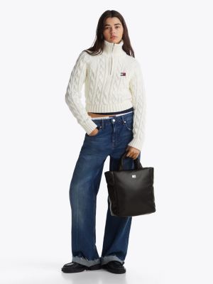 black padded handle tote for women tommy jeans