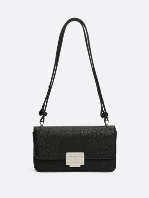 black genarbte crossbody-tasche für damen - tommy jeans