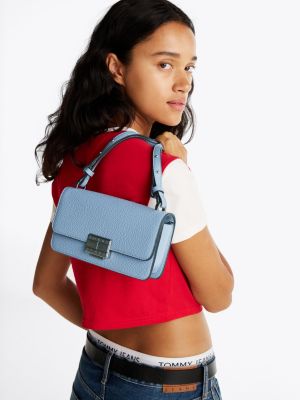 blau genarbte crossbody-tasche für damen - tommy jeans