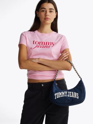 blau iconic schultertasche mit kettenriemen für damen - tommy jeans