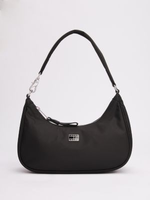 black iconic schultertasche mit gleichfarbigem logo für damen - tommy jeans