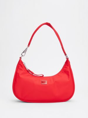 red iconic schultertasche mit gleichfarbigem logo für damen - tommy jeans