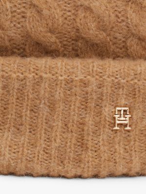 beige cable knit beanie with alpaca for women tommy hilfiger