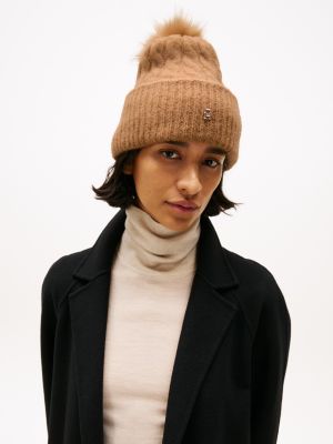 beige cable knit beanie with alpaca for women tommy hilfiger