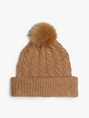 beige cable knit beanie with alpaca for women tommy hilfiger