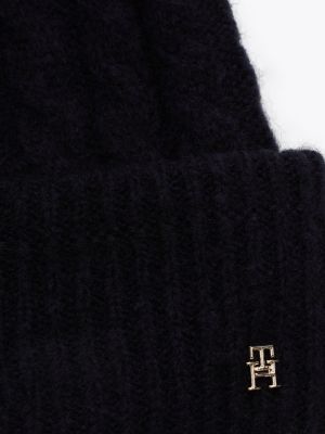blue cable knit beanie with alpaca for women tommy hilfiger