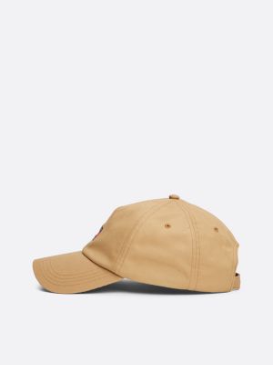 beige heritage logo patch baseball cap for women tommy jeans