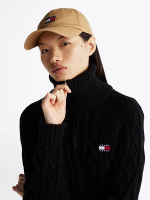 beige heritage logo patch baseball cap for women tommy jeans