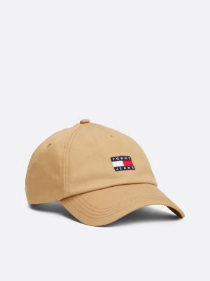 beige heritage cap mit logo-patch für damen - tommy jeans