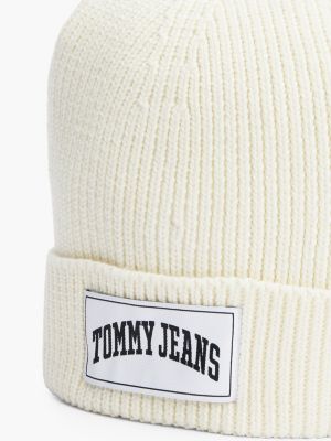 white varsity logo beanie for women tommy jeans