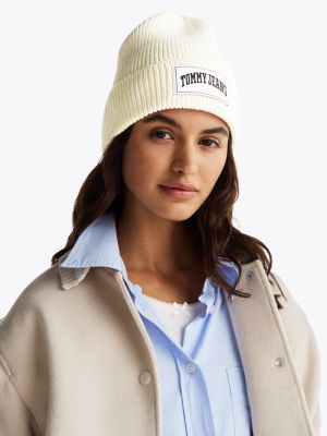 white varsity logo beanie for women tommy jeans