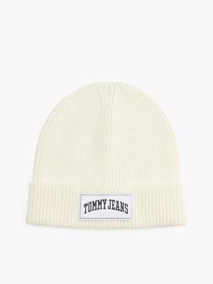 white varsity logo beanie for women tommy jeans