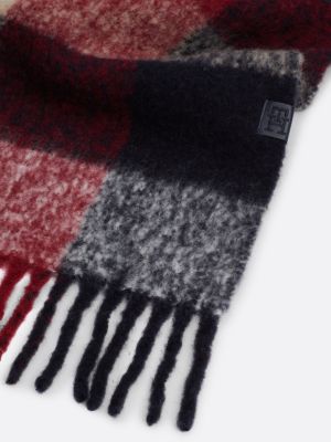 red mixed check fluffy wool blend scarf for women tommy hilfiger