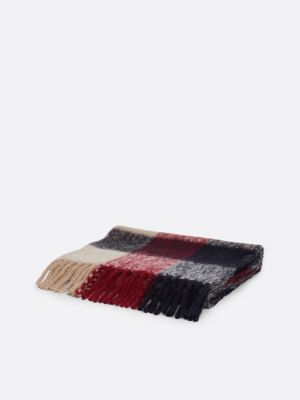 red mixed check fluffy wool blend scarf for women tommy hilfiger