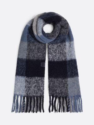 blue mixed check fluffy wool blend scarf for women tommy hilfiger