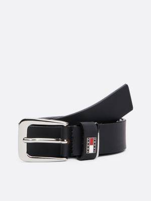 black plaque keeper leather belt for women tommy jeans