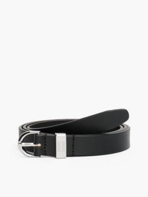 black oval buckle leather belt for women tommy jeans